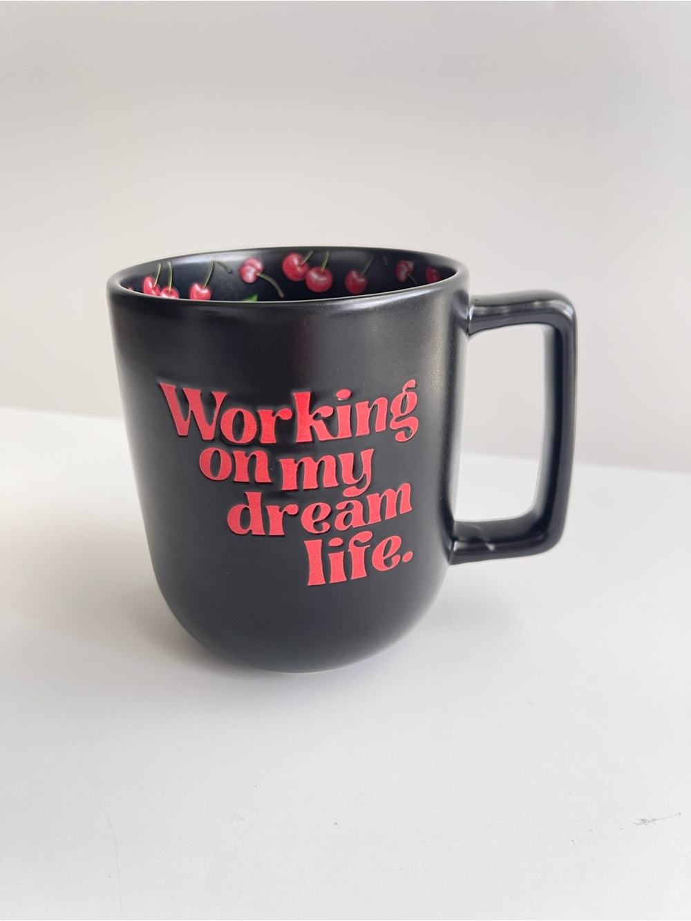 Black Cherry Accent Ceramic Mug with Motivational Text